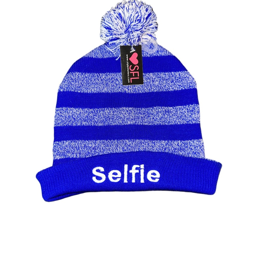 STYLES FOR LESS Blue Striped “Selfie” Beanie